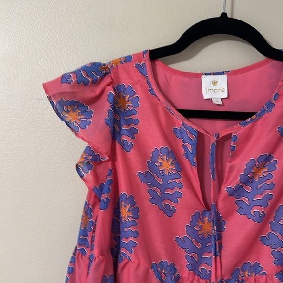 J. Marie Womens Piper Ruffle Dress Floral Print Sz Small Resortwear Chic Preppy - Picture 7 of 10